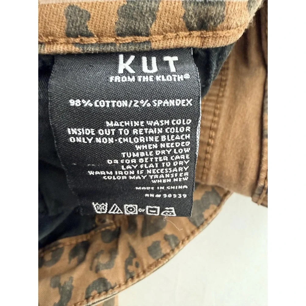 KUT From The Kloth Skinny Jeans Womens 14 Brown Animal Print Mid Rise 36x28